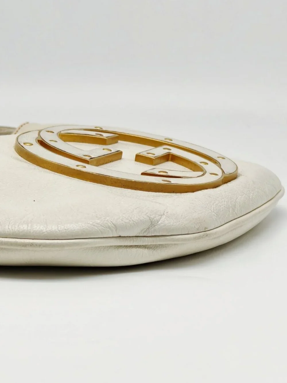 Gucci Britt Leather Hobo Bag Ivory GG Logo Gold Hardware Vintage Shoulder Bag